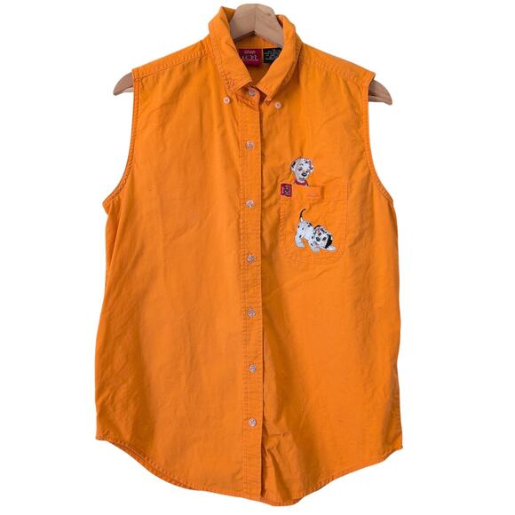 Disney Tops - Disney 90s Vintage 101 Dalmatians Embroidered Sleeveless Button Up Shirt Size M
